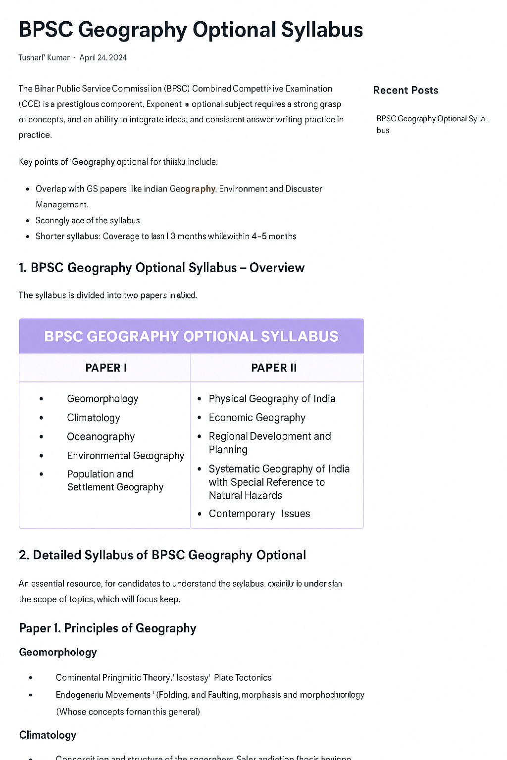 BPSc geography optional syllabus