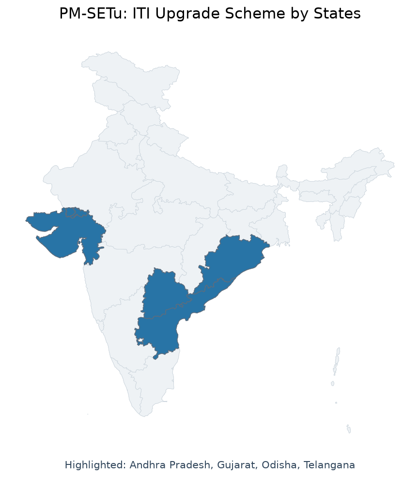 Map of Andhra Pradesh, Gujarat, Odisha, Telangana highlighted on the map of India — PM-SEETU scheme UPSC Map of Andhra Pradesh, Gujarat, Odisha, Telangana highlighted on the map of India — PM-SEETU scheme UPSC