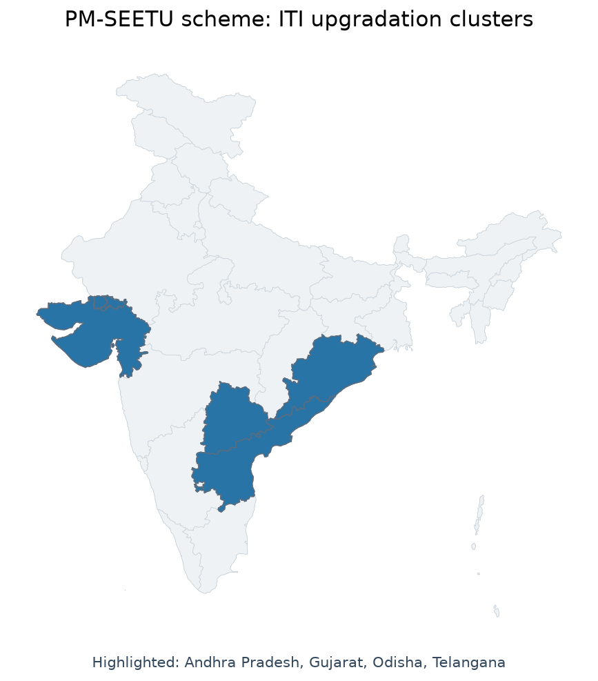 Map of Andhra Pradesh, Gujarat, Odisha, Telangana highlighted on the map of India — PM-SETU scheme UPSC Map of Andhra Pradesh, Gujarat, Odisha, Telangana highlighted on the map of India — PM-SETU scheme UPSC