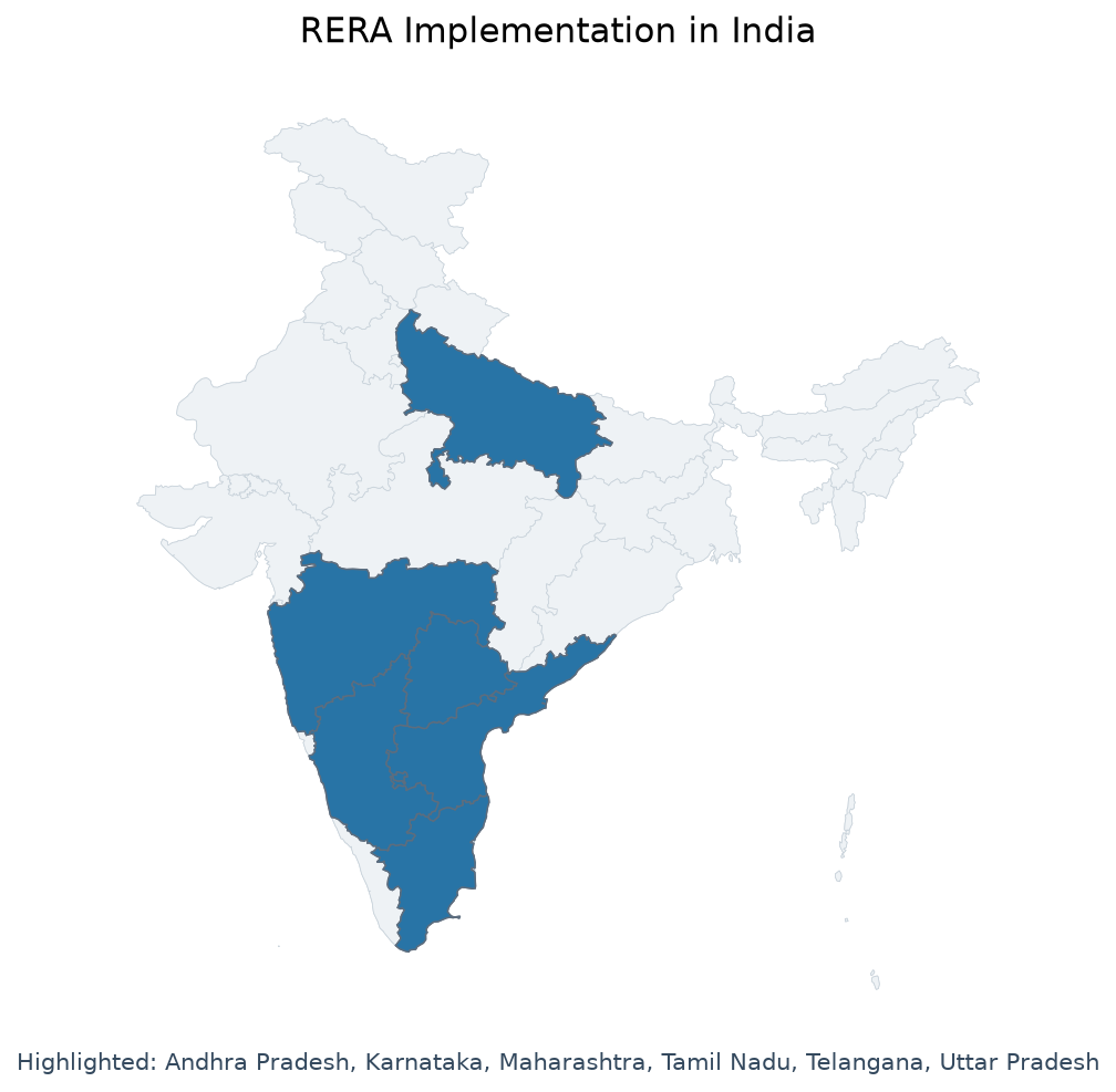 Map of Andhra Pradesh, Telangana, Maharashtra, Uttar Pradesh, Karna highlighted on the map of India — RERA 2016…