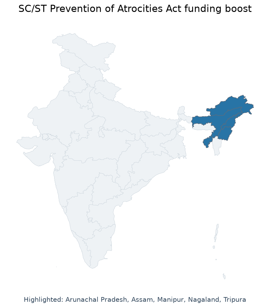 Map of Assam, Arunachal Pradesh, Manipur, Nagaland, Tripura highlighted on the map of India — SC/ST Atrocities Act…