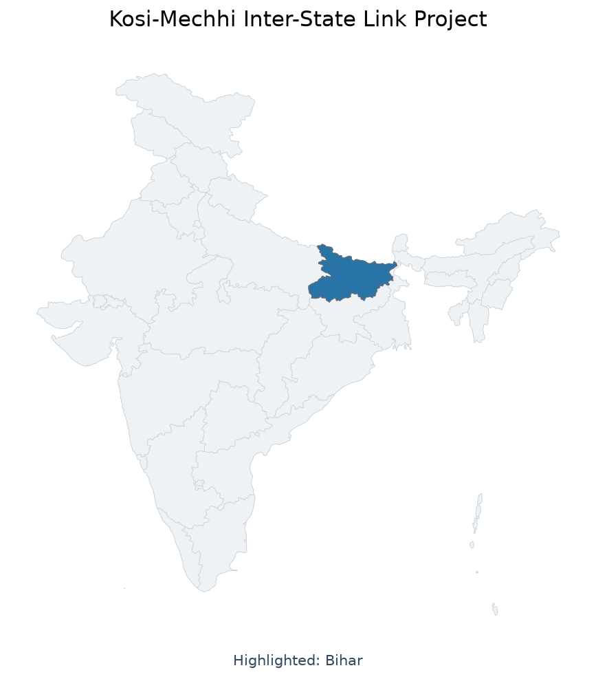 Map of Bihar, Nepal highlighted on the map of India — कोसी-मेची अंतरराज्यीय लिंक परियोजना