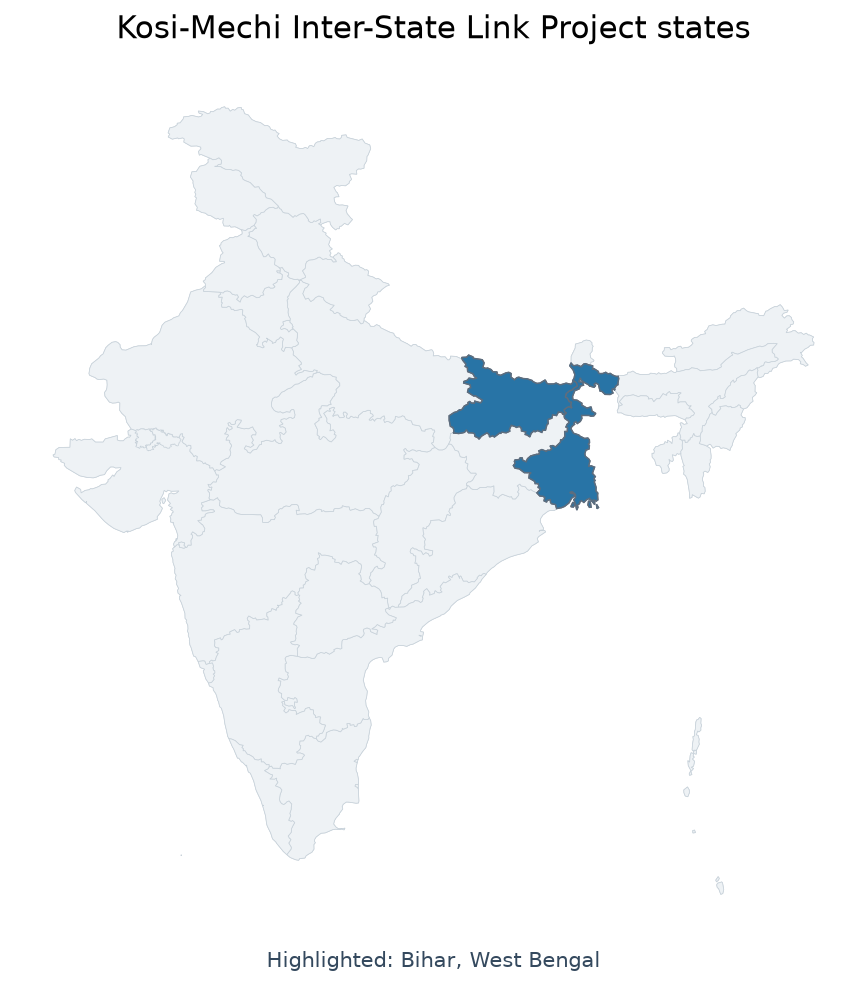 Map of Bihar, West Bengal highlighted on the map of India — कोसी-मेची अंतर-राज्यीय लिंक परियोजना