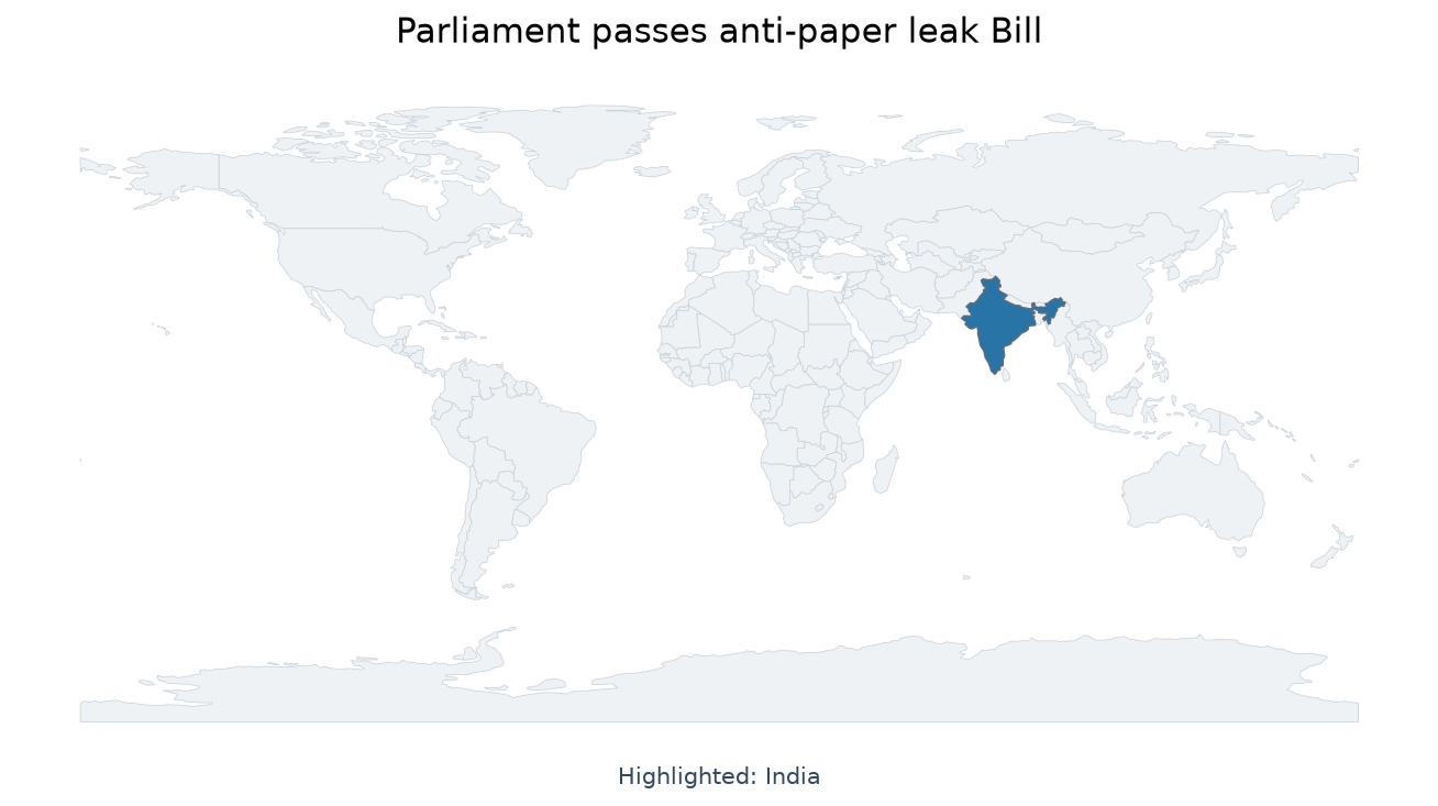 Map of India highlighted on the map of India — anti-paper leak bill 2026 UPSC