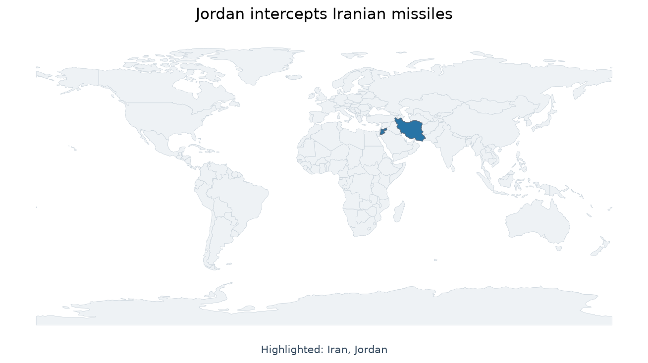 Map of Jordan, Iran highlighted on the map of India — US-Iran conflict 2026 UPSC