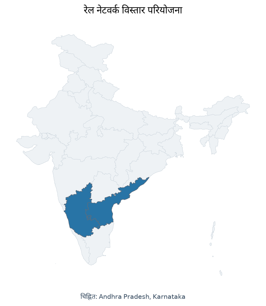 Map of Karnataka, Andhra Pradesh highlighted on the map of India — रेल नेटवर्क विस्तार परियोजना