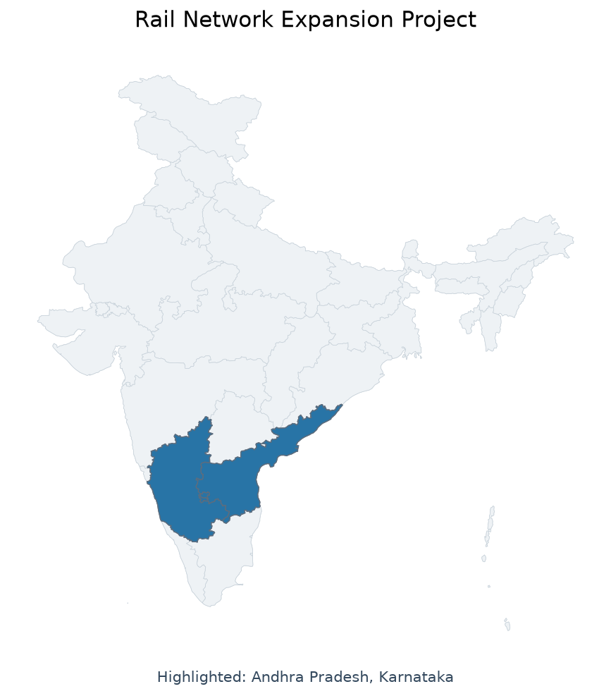 Map of Karnataka, Andhra Pradesh highlighted on the map of India — Multi-tracking rail project