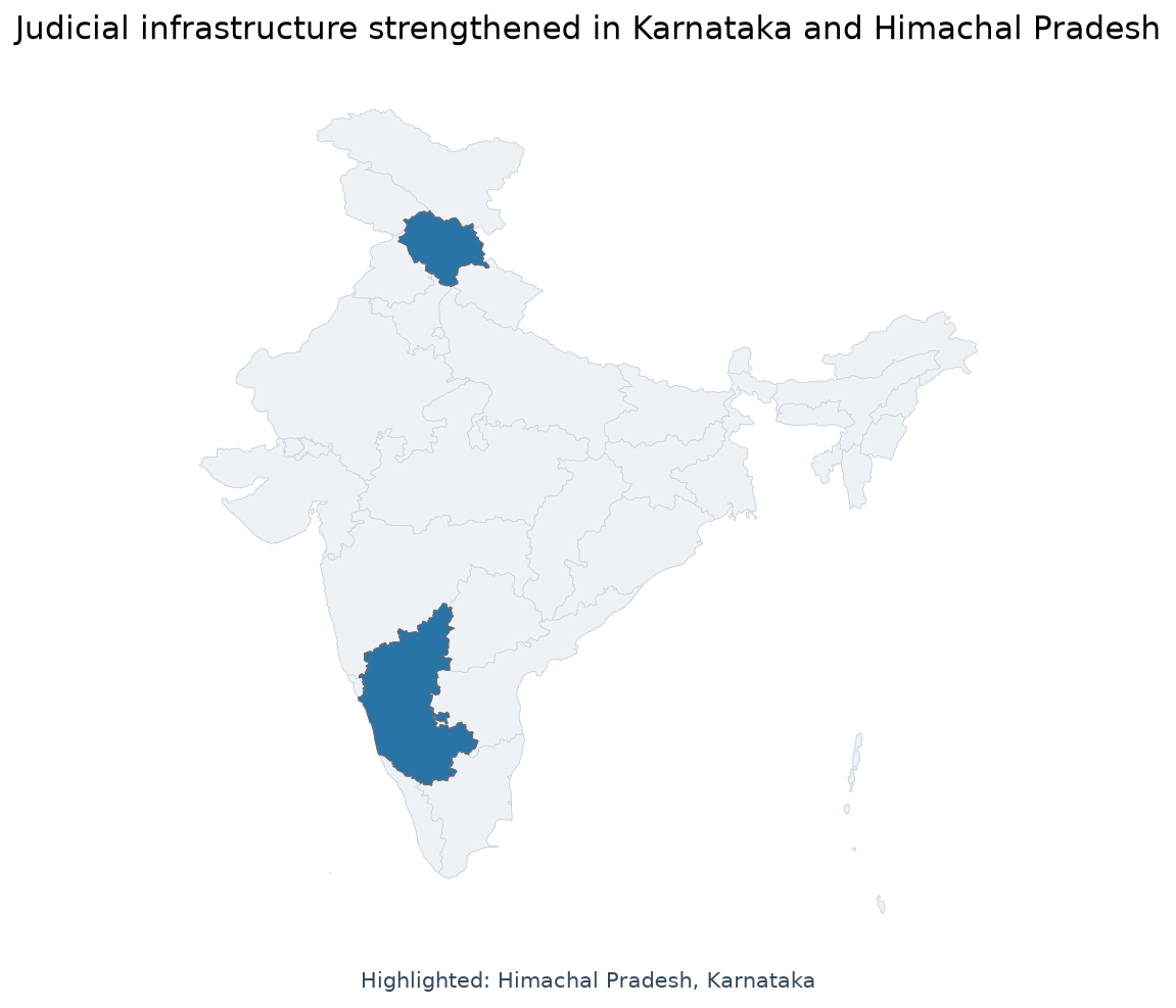 Map of Karnataka, Himachal Pradesh highlighted on the map of India — judicial infrastructure scheme Karnataka Himachal…