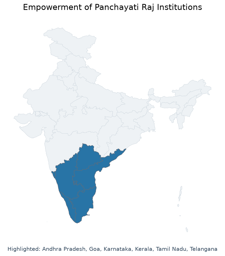 Map of Kerala, Tamil Nadu, Karnataka, Andhra Pradesh, Telangana, Go highlighted on the map of India — Panchayati Raj…