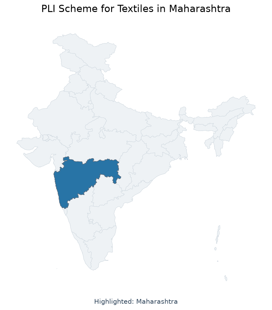 Map of Maharashtra highlighted on the map of India — Production Linked Incentive Scheme textile sector UPSC