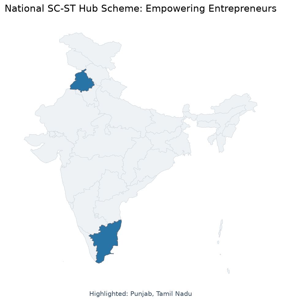 Map of Punjab, Tamil Nadu highlighted on the map of India — National SC-ST Hub Scheme UPSC Map of Punjab, Tamil Nadu highlighted on the map of India — National SC-ST Hub Scheme UPSC
