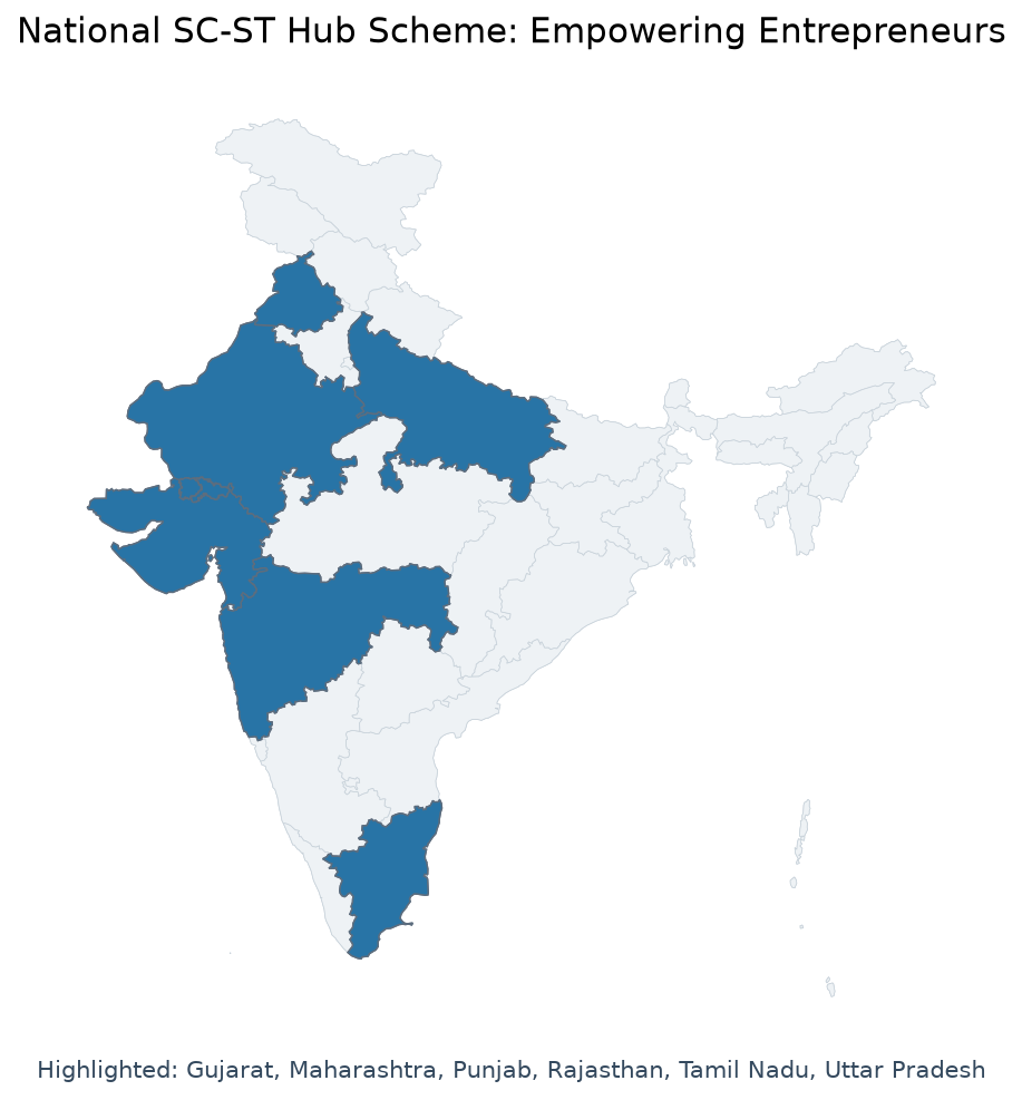 Map of Punjab, Tamil Nadu, Rajasthan, Uttar Pradesh, Maharashtra, G highlighted on the map of India — National SC-ST Hub…
