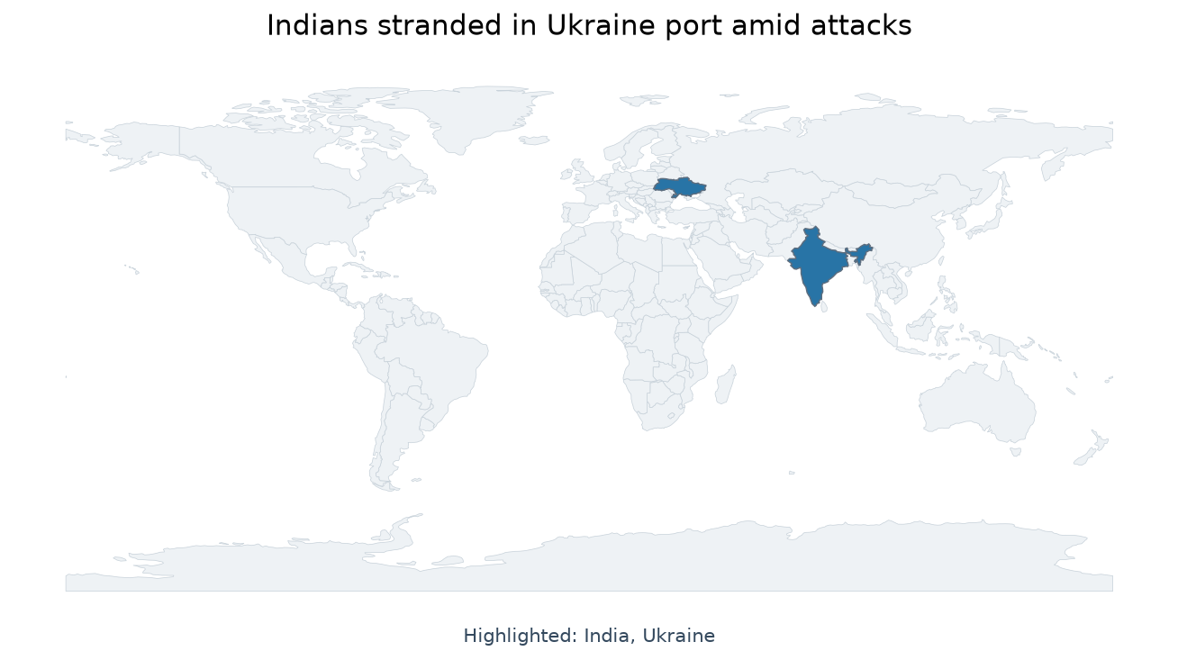 Map of Ukraine, India highlighted on the map of India — Indian seafarers stranded in Ukraine