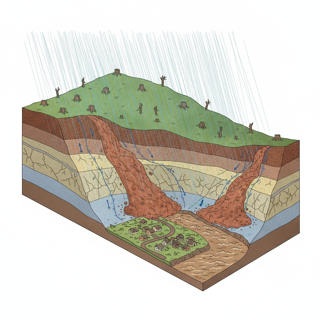 2024 Wayanad landslides: Study reveals the interplay of climate and geology — labelled illustration