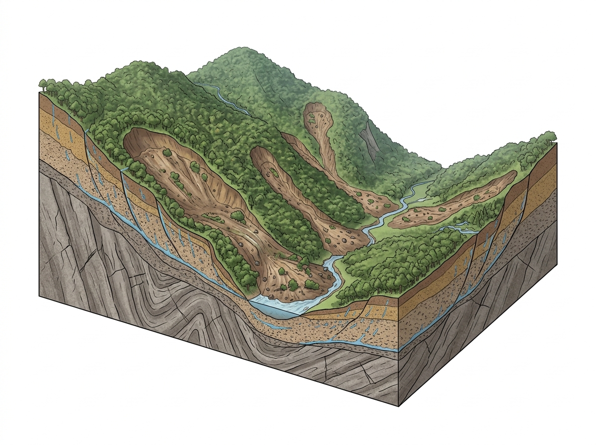 2024 Wayanad landslides: Study reveals the interplay of climate and geology — labelled illustration