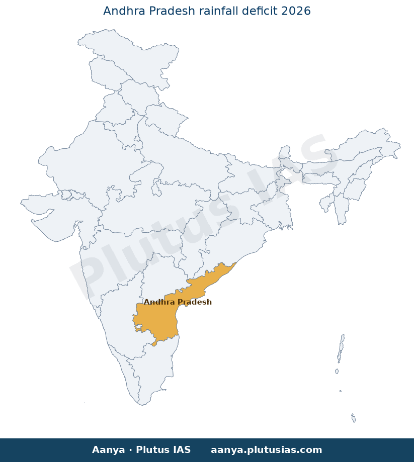 Map of Andhra Pradesh highlighted on the map of India — Andhra Pradesh rainfall deficit 2026 UPSC