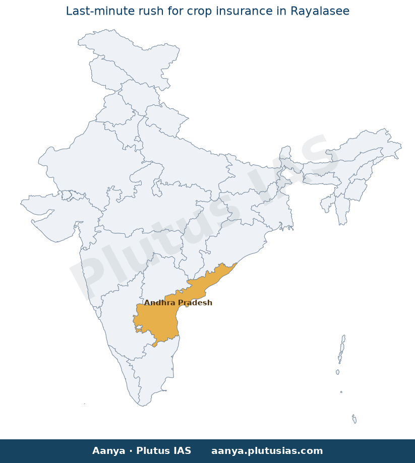 Map of Andhra Pradesh highlighted on the map of India — crop insurance scheme enrolment deadline Rayalaseema