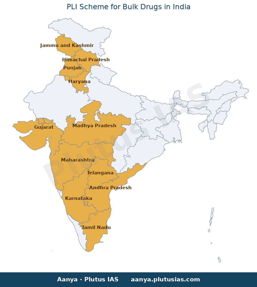 Map of Andhra Pradesh, Gujarat, Haryana, Himachal Pradesh, Jammu an highlighted on the map of India — PLI Scheme for bulk…