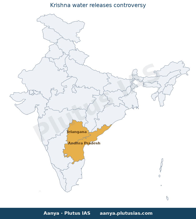 Map of Andhra Pradesh, Telangana highlighted on the map of India — Krishna water policy Andhra Pradesh UPSC