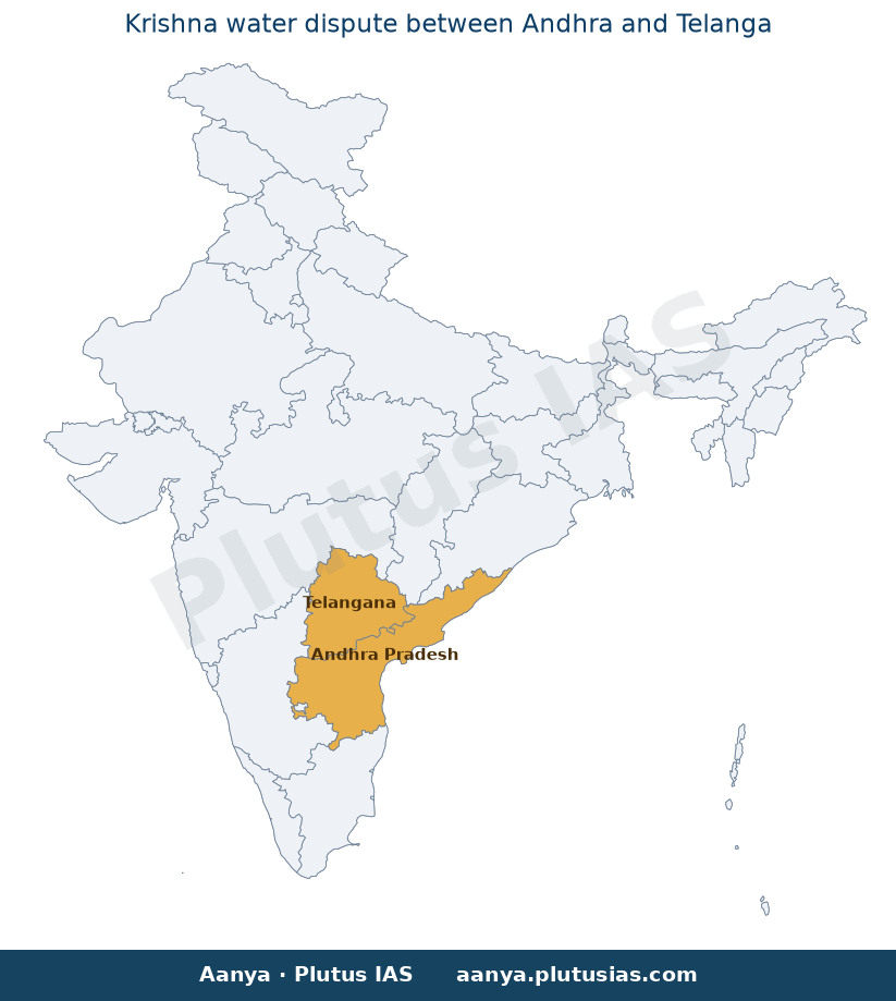 Map of Andhra Pradesh, Telangana highlighted on the map of India — Krishna water policy Andhra Pradesh UPSC