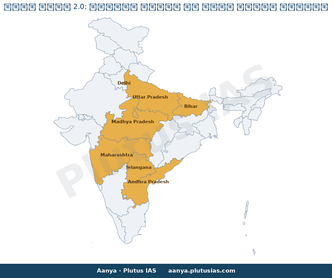 Map of Andhra Pradesh, Telangana, Madhya Pradesh, Bihar, Uttar Prad highlighted on the map of India — मिशन पोषण 2.0…