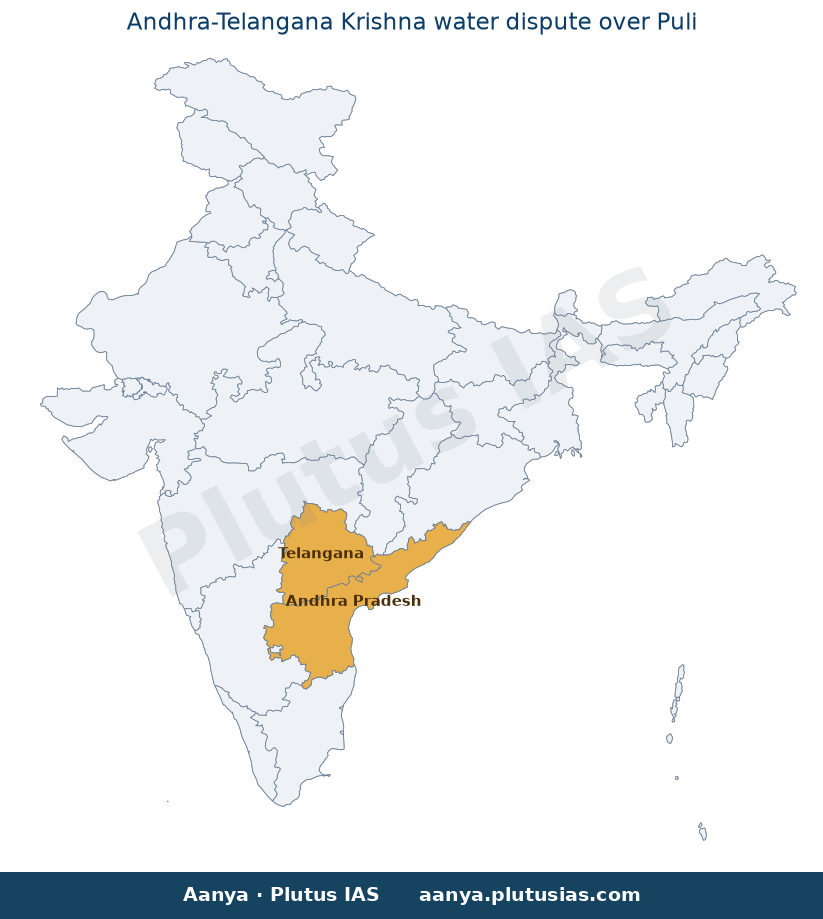Map of Andhra Pradesh, Telangana highlighted on the map of India — Telangana lift irrigation project Pulichintala UPSC