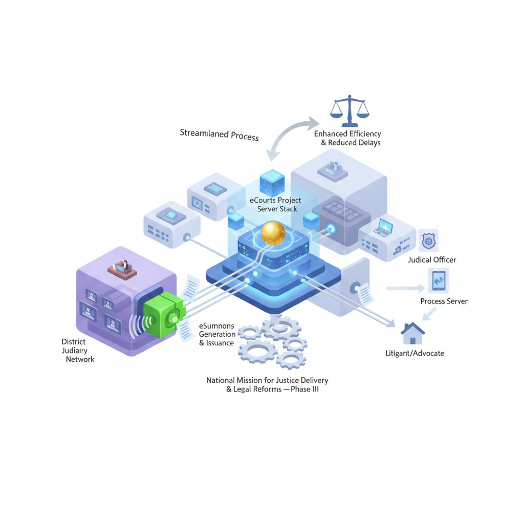 eCourts Project – High Court of Andhra Pradesh – District Judiciary – Implementation of eSummons in all Courts in the St — labelled illustration