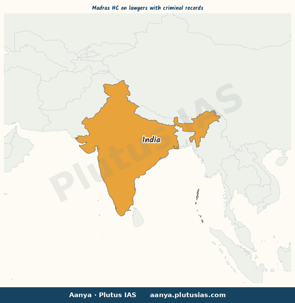 Map of India, Tamil Nadu, Puducherry highlighted on the map of India — Madras High Court lawyers criminal cases data…