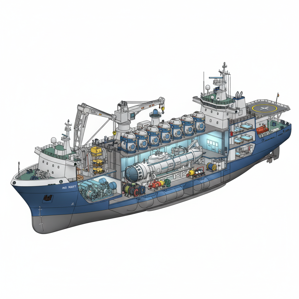Indian Navy commissions deep-sea diving vessel INS Nipun — labelled illustration