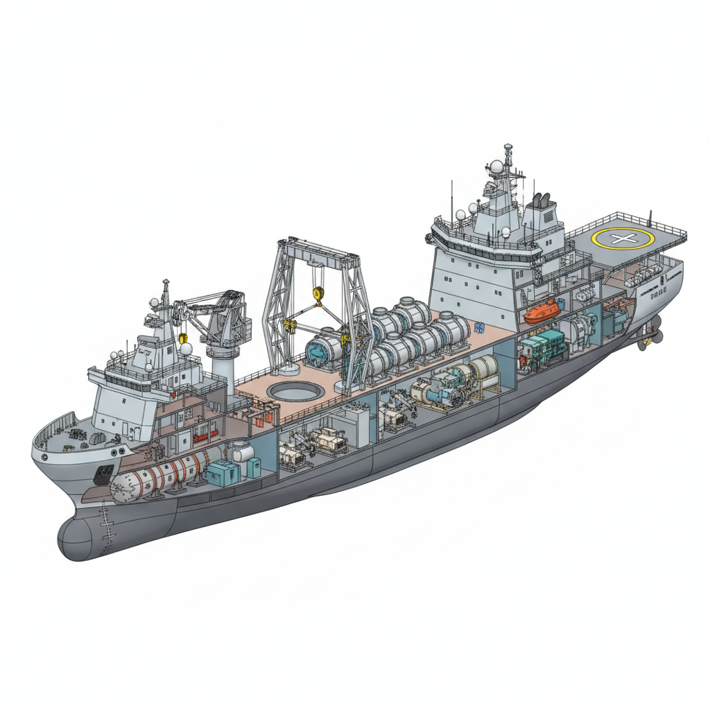 Indian Navy commissions deep-sea diving vessel INS Nipun — labelled illustration