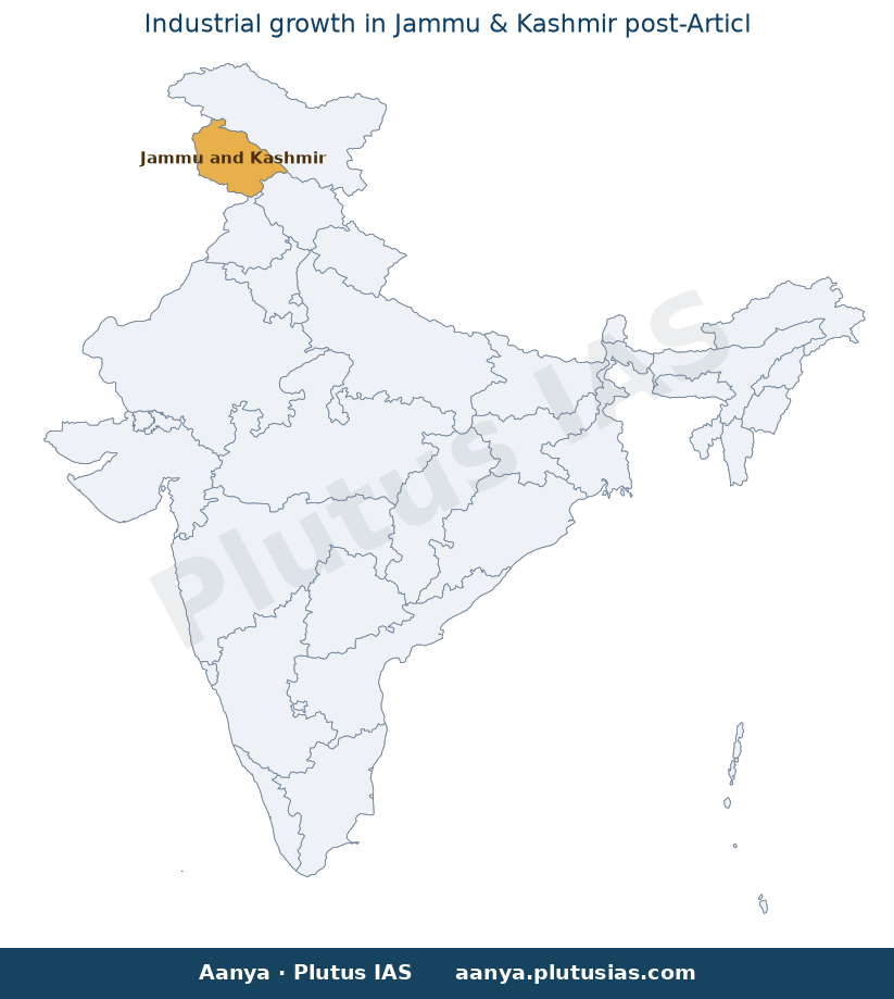 Map of Jammu and Kashmir highlighted on the map of India — J&K industrial growth post-Article 370 abrogation