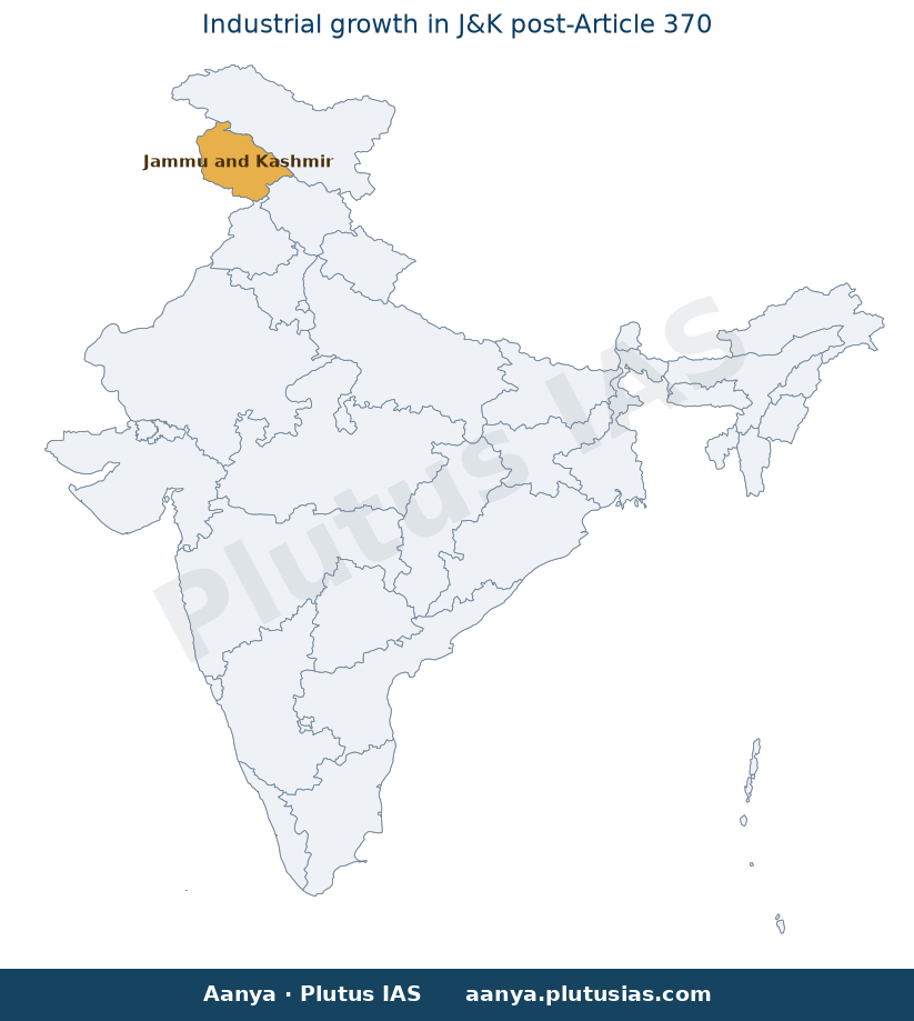 Map of Jammu and Kashmir highlighted on the map of India — J&K industrial units locals report 2026 UPSC