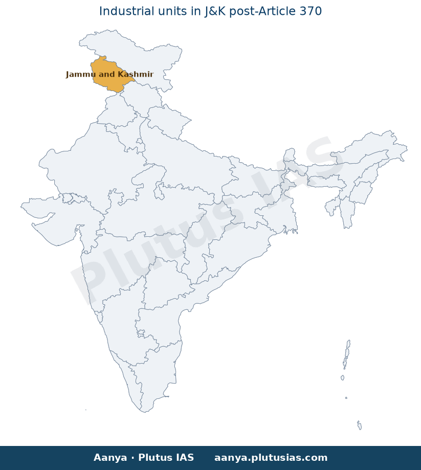 Map of Jammu and Kashmir highlighted on the map of India — Jammu and Kashmir industrial growth post-Article 370 abrogation