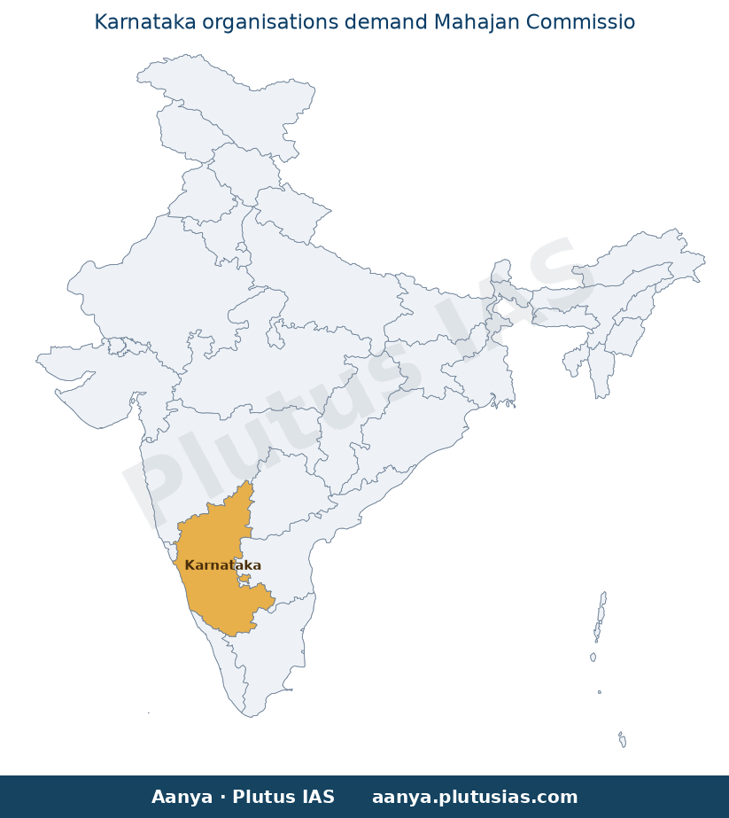 Map of Karnataka, Belagavi highlighted on the map of India — Mahajan Commission Belagavi Karnataka resolution