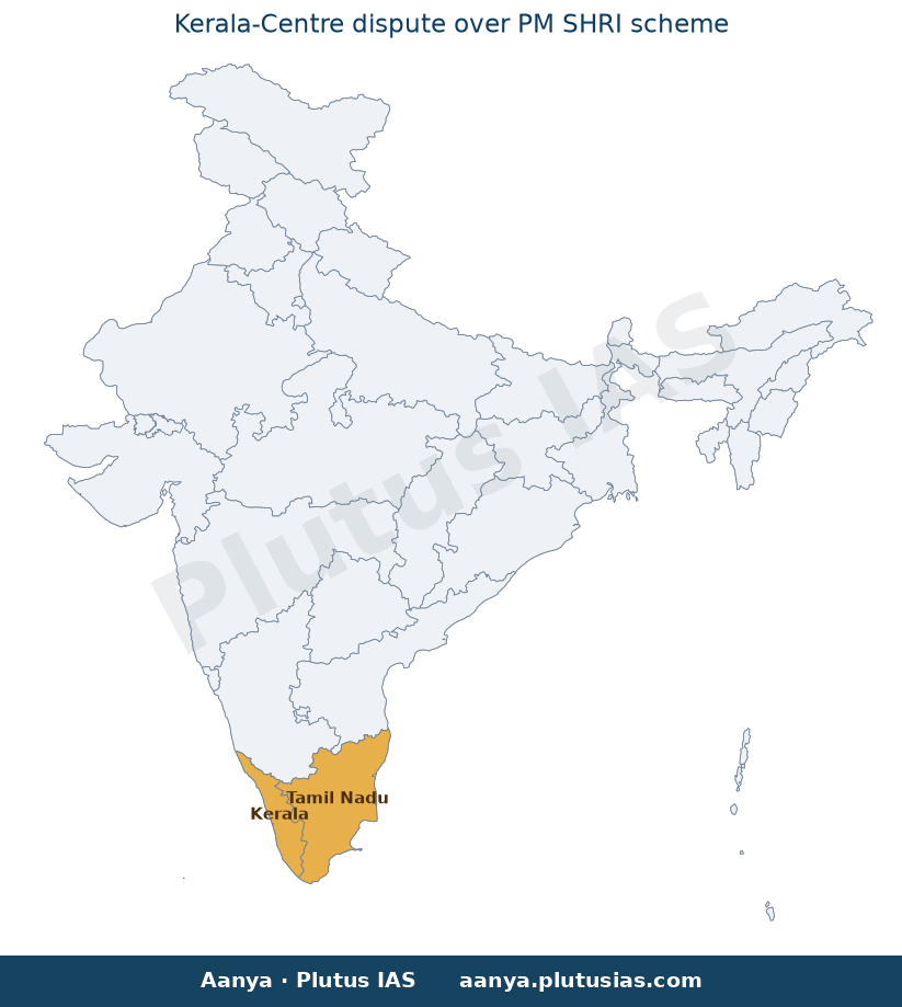 Map of Kerala, Tamil Nadu highlighted on the map of India — पीएम श्री योजना केरल विवाद
