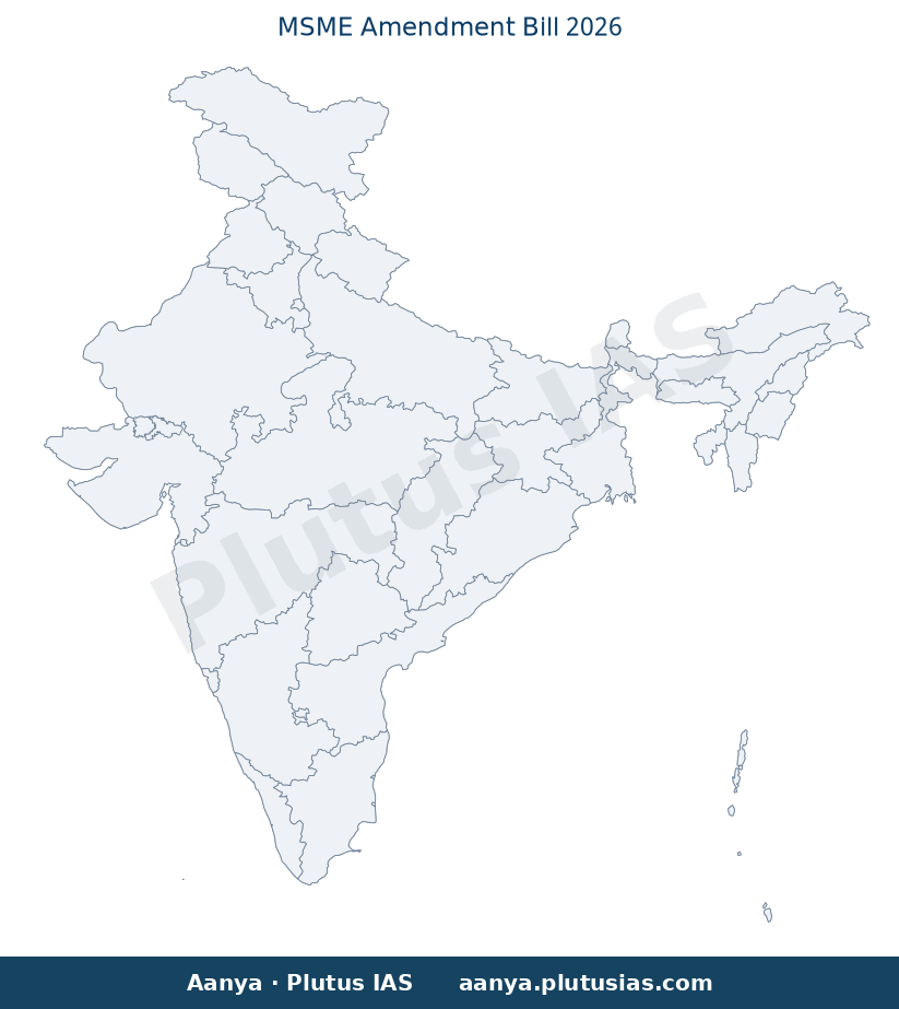 Map of Lok Sabha, Rajya Sabha highlighted on the map of India — MSME Amendment Bill 2026 UPSC