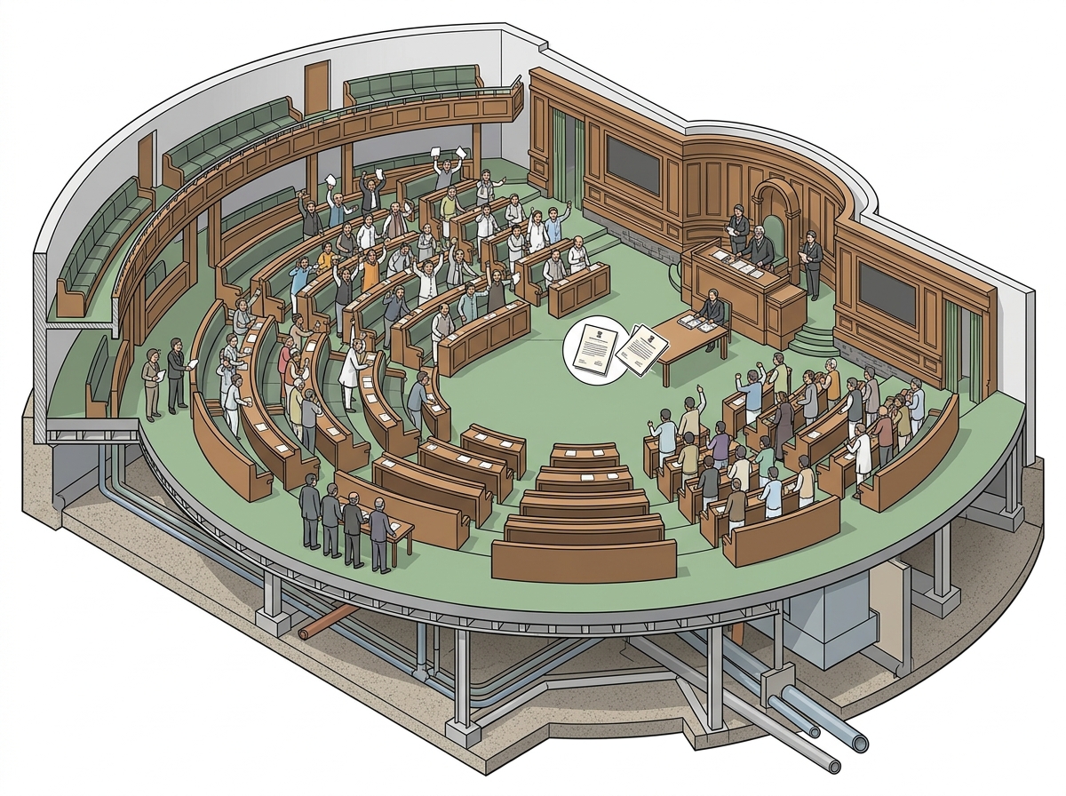 Lok Sabha stalemate continues, two Bills passed without discussion — labelled illustration