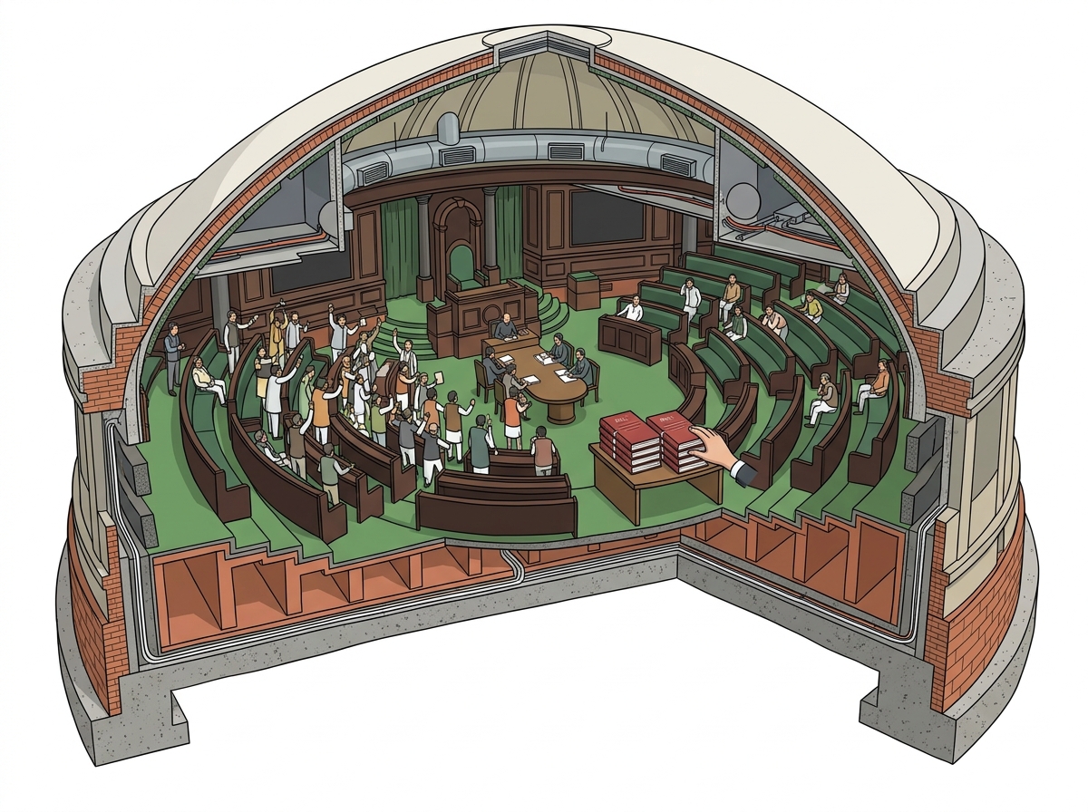 Lok Sabha stalemate continues, two Bills passed without discussion — labelled illustration