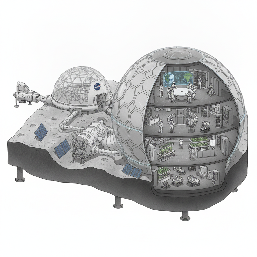 NASA invites ISRO to join Moon Base programme — labelled illustration