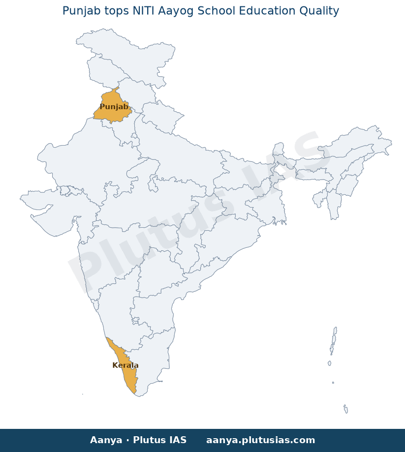 Map of Punjab, Kerala highlighted on the map of India — Punjab NITI Aayog Education Index 2026