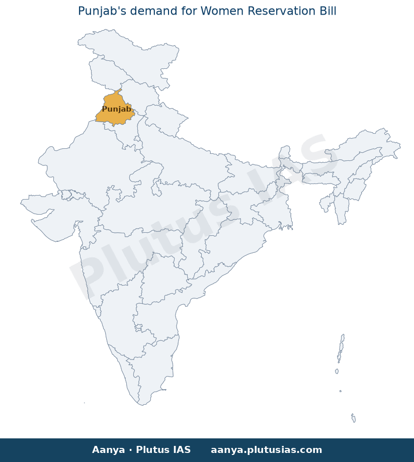Map of Punjab highlighted on the map of India — Women Reservation Bill implementation demand UPSC