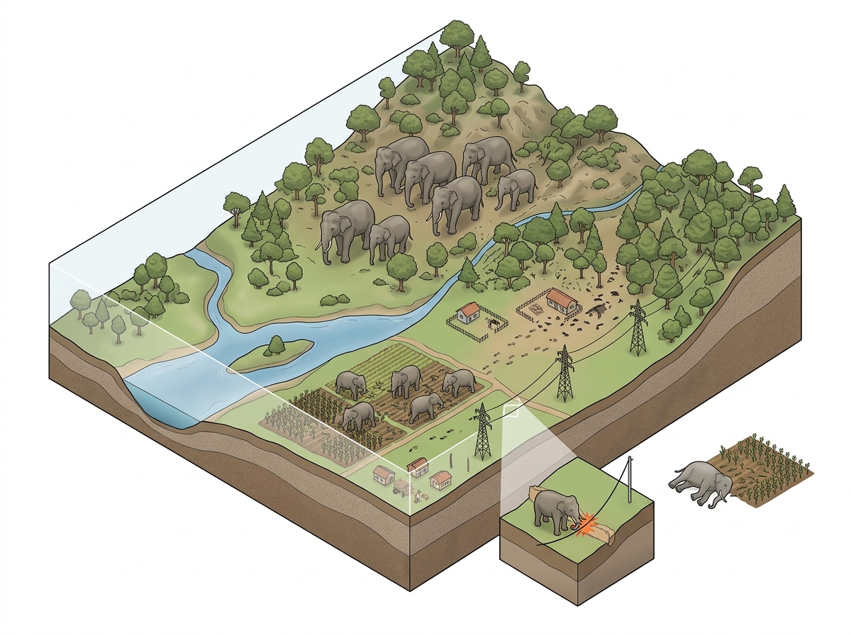 Rising elephant population in Chittoor triggers human-wildlife conflicts — labelled illustration