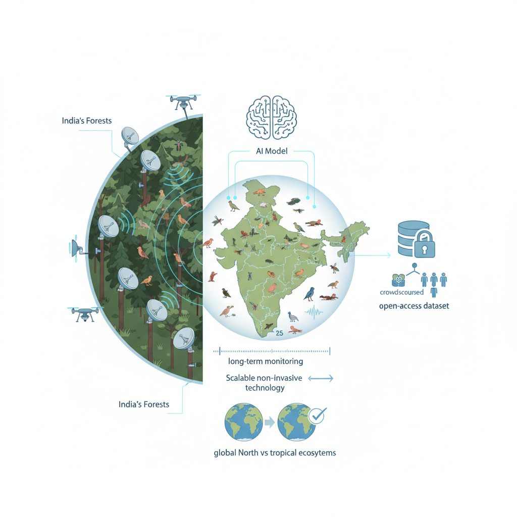 Scientists are teaching AI to listen to India’s forests — labelled illustration