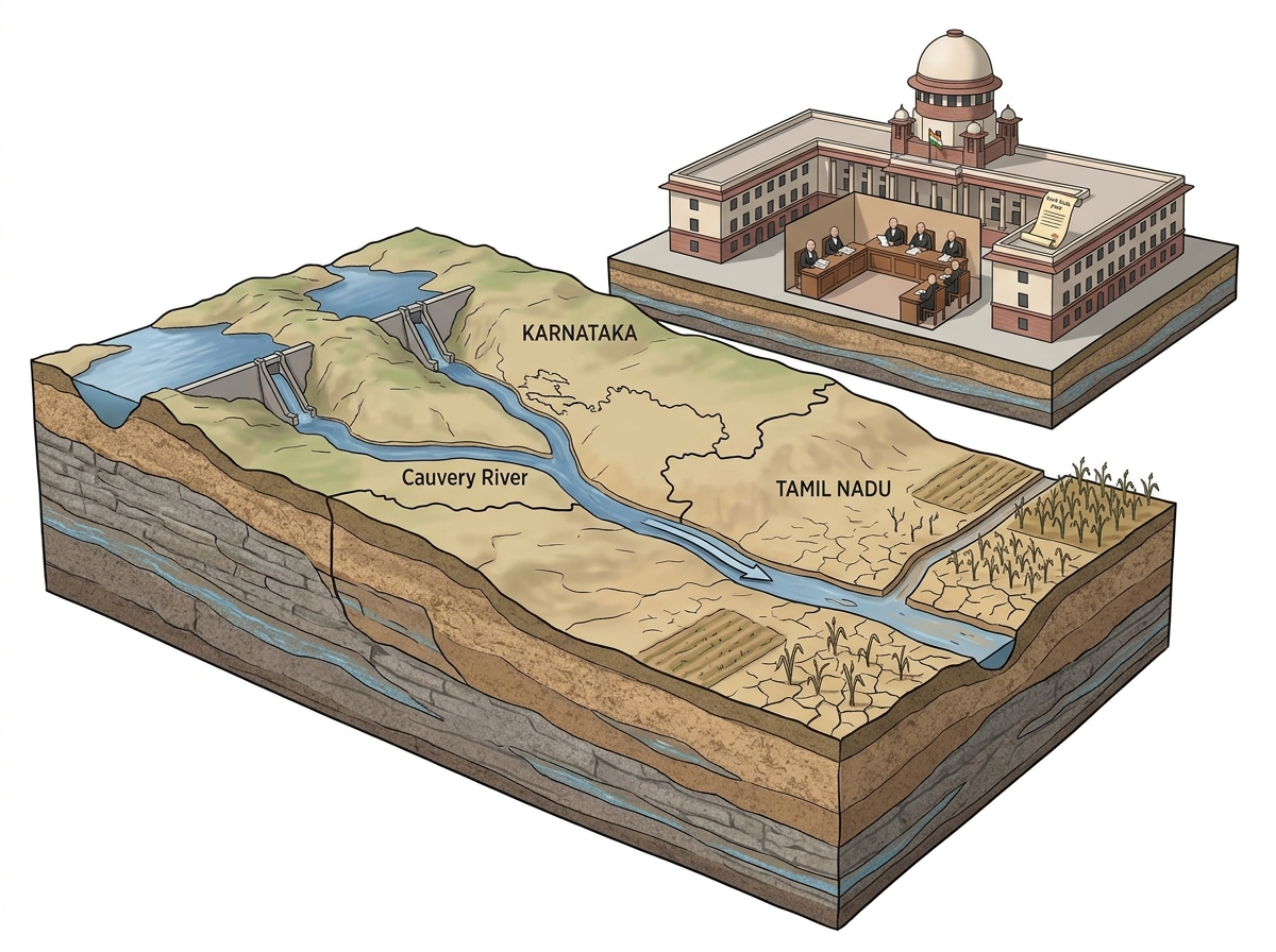 Supreme Court agrees to T.N. Government plea to hear Cauvery water dispute early — labelled illustration