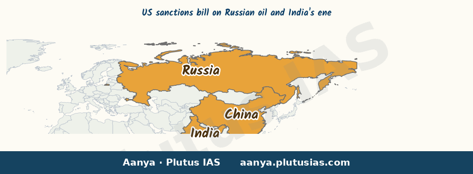 Map of United States, India, China, Russia highlighted on the map of India — US Russia sanctions bill impact on India…