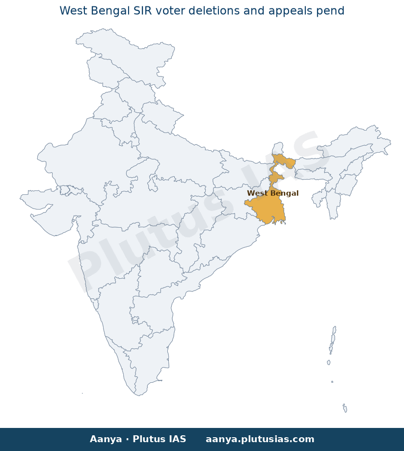 Map of West Bengal highlighted on the map of India — Bengal voter list deletions SIR Supreme Court EC appeals