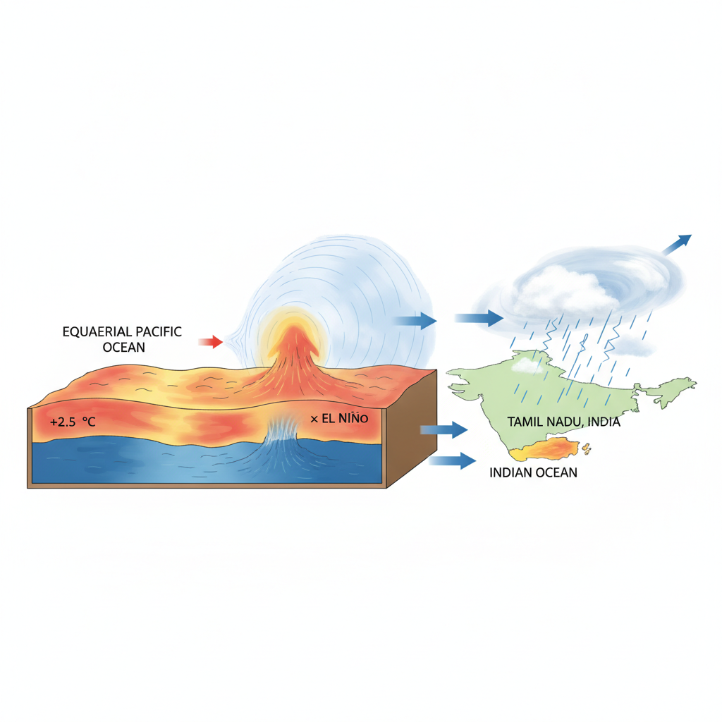 A strong ‘El Nino’ and northeast monsoon: What lies ahead for Tamil Nadu? | Explained — labelled illustration