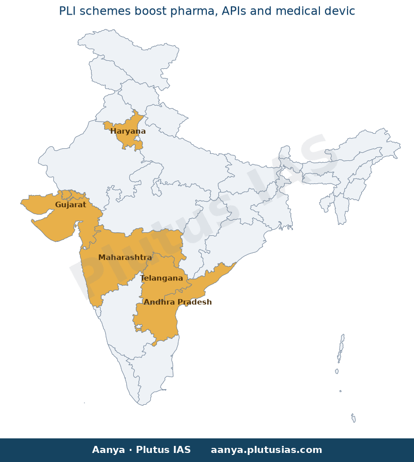 Map of Andhra Pradesh, Telangana, Gujarat, Maharashtra, Haryana highlighted on the map of India — Production Linked…