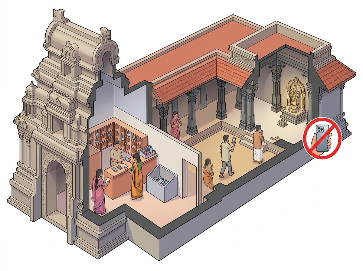 Ban on smartphones in Tamil Nadu temples comes into effect; phones without cameras to be allowed — labelled illustration