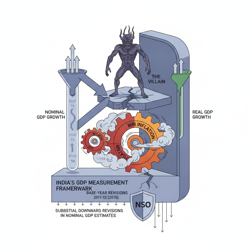 GDP deflator is the villain — labelled illustration